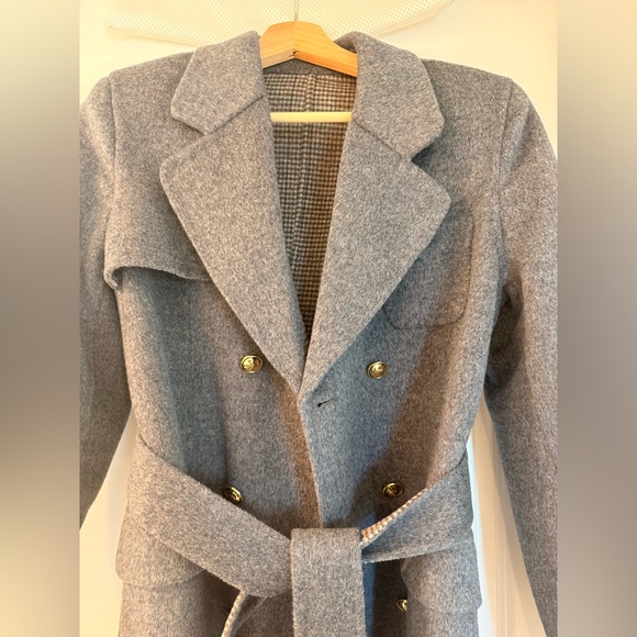Sandro Wool Gray Double Faced Check Belted Trench Coat US4/FR36 - Picture 9 of 17